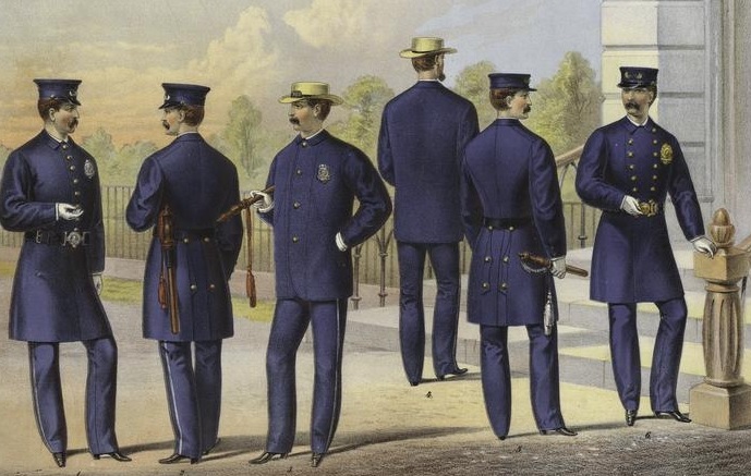 New York City police officers in navy blue.