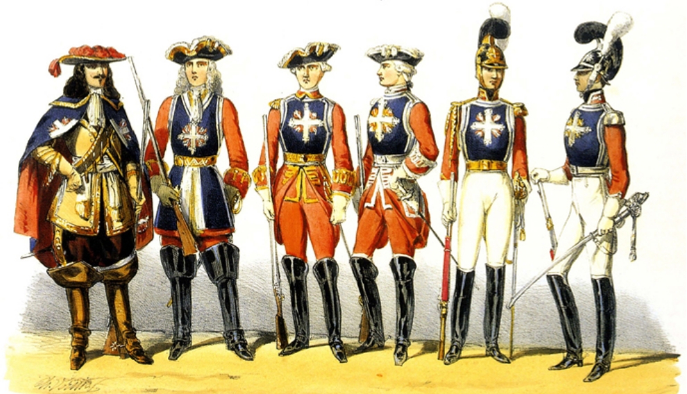 Le début de la période moderne : Mousquetaires, gardes royales et évolution des uniformes