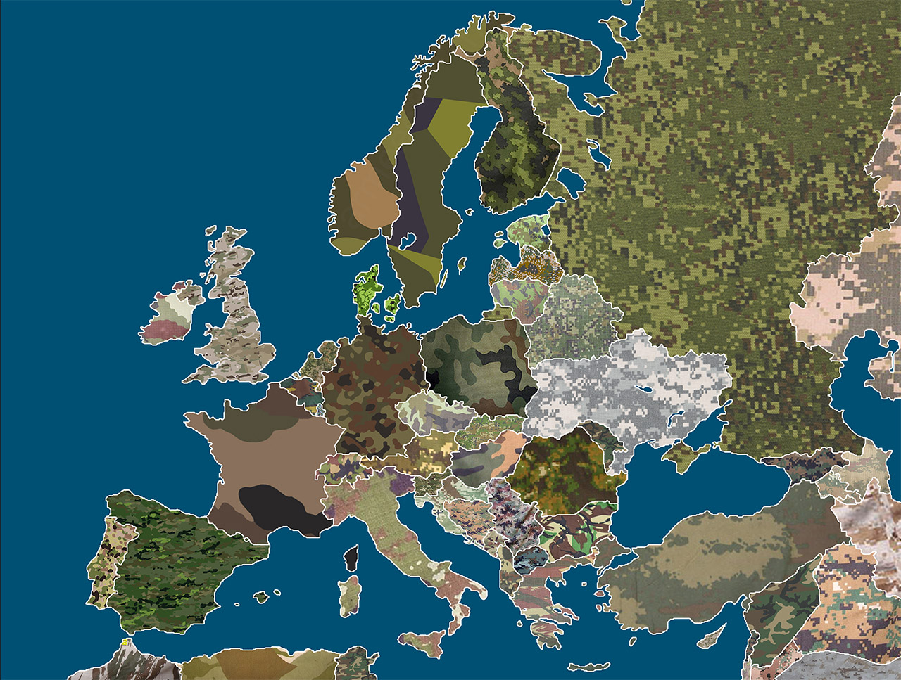 Camouflage patterns map of Europe.