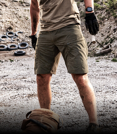 Person wearing P-40 Ranger Tactical Shorts during physical training outdoor.