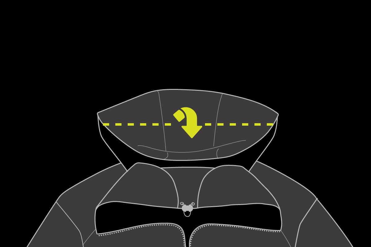KAPUCO ŠE DRUGIČ PREPOGNI NA POL Zloži sistem Hood/Harness®.