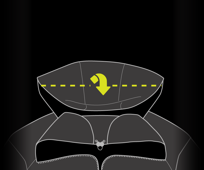 KAPUCO ŠE DRUGIČ PREPOGNI NA POL Zloži sistem Hood/Harness®.