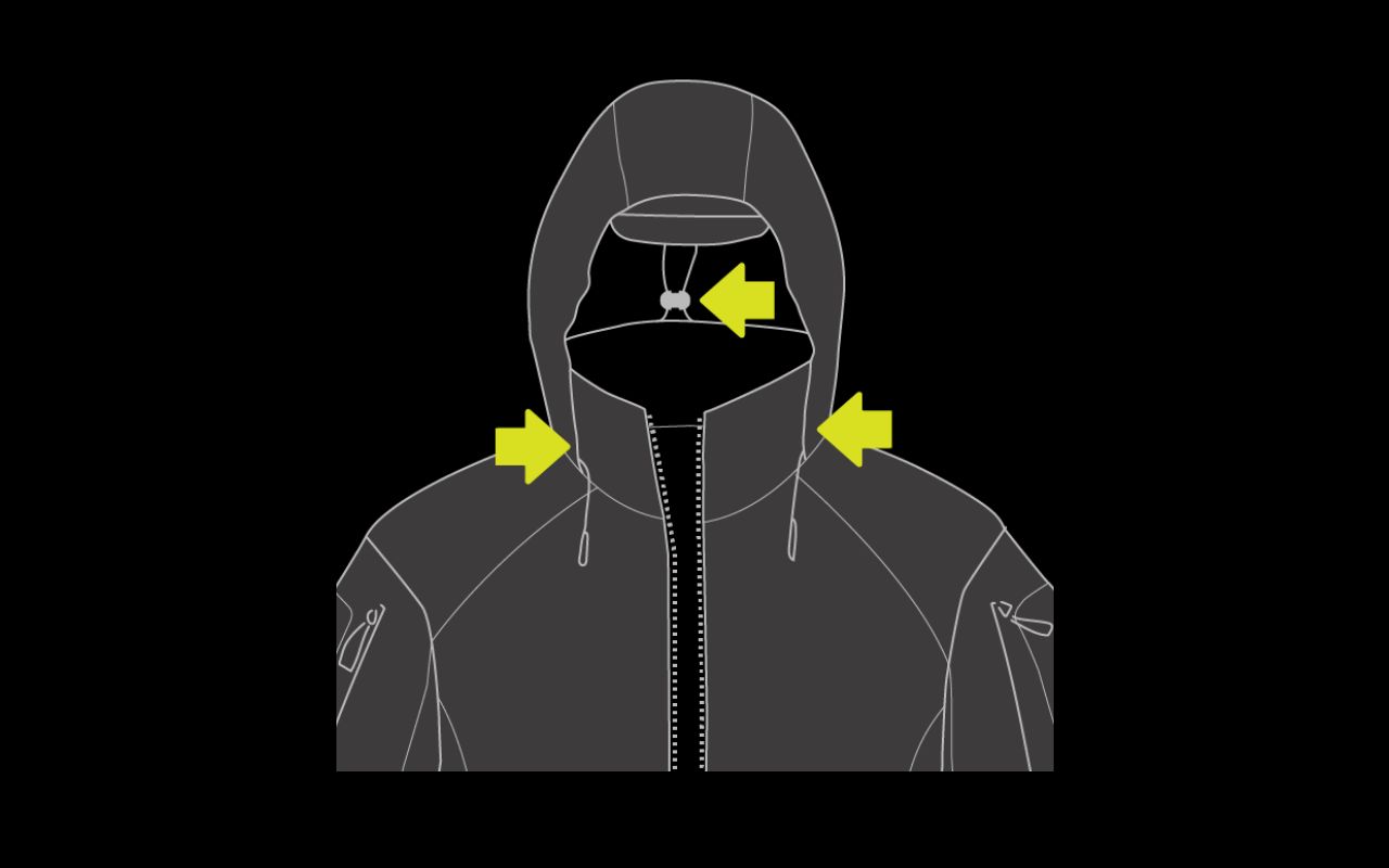 STRAIGHTEN THE JACKET Ready the jacket to convert the Hood/Harness® hood.