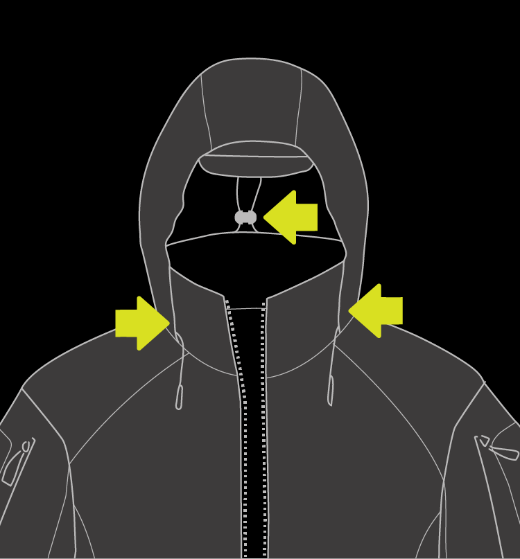 STRAIGHTEN THE JACKET Ready the jacket to convert the Hood/Harness® hood.
