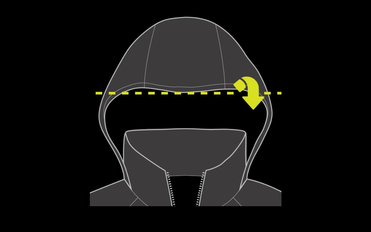 FOLD THE HOOD IN HALF Fold the Hood/Harness® hood.